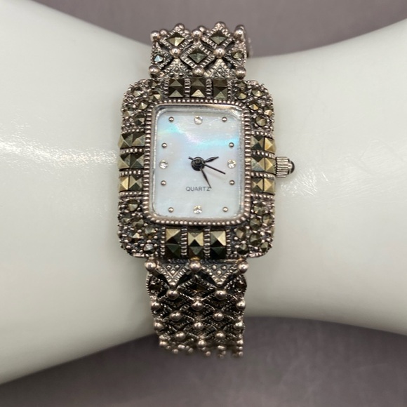 Deb Berkeley Jewelry DBJ Sterling Silver Marcasite Bracelet Watch - Picture 1 of 12